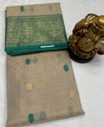Nakshi Border Katan Chanderi - Cream & Emerald Green - Image 2