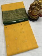 Nakshi Border Katan Chanderi in Golden Yellow with Forest Green Nakshi Border - Image 2