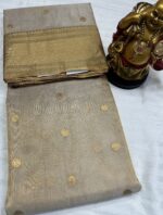 Nakshi Border Katan Chanderi in Ivory Gold with Chevron Zari Pallu