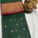 Nakshi Border Katan Chanderi in Emerald Green with Maroon Contrast