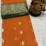 Nakshi Border Katan Chanderi - Sunset Orange with Emerald Green