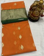 Nakshi Border Katan Chanderi - Sunset Orange with Emerald Green