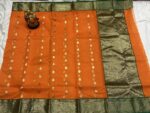 Nakshi Border Katan Chanderi - Sunset Orange with Emerald Green - Image 2