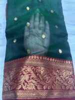Nakshi Border Katan Chanderi in Emerald Green with Maroon Contrast - Image 2