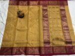 Nakshi Border Katan Chanderi - Mango Yellow with Shimmer Buttis - Image 3