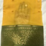 Nakshi Border Katan Chanderi in Golden Yellow with Forest Green Nakshi Border