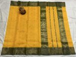 Nakshi Border Katan Chanderi in Golden Yellow with Forest Green Nakshi Border - Image 3