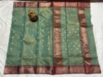 Nakshi Border Katan Chanderi in Sky Blue with Magenta Fish-Scale Pallu - Image 2