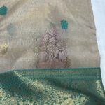 Nakshi Border Katan Chanderi - Cream & Emerald Green