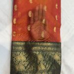 Nakshi Border Katan Chanderi in Sunset Orange with Emerald Green Contrast
