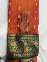 Nakshi Border Katan Chanderi in Sunset Orange with Emerald Green Contrast