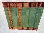 Nakshi Border Katan Chanderi in Sea Green with Gold Checks & Maroon Border - Image 2
