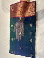 Nakshi Border Katan Chanderi in Peacock Blue with Ornate Floral Pallu