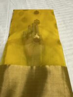 Pattu Border Katan Chanderi in Mustard Yellow with Antique Gold Butta