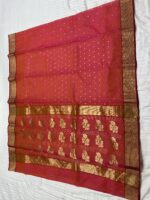 Pattu Border Katan Chanderi in Watermelon Pink with Floral Zari Pallu - Image 2