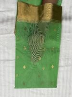 Pattu Border Katan Chanderi in Parrot Green with Diamond Zari Butti