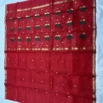 Piping Border Katan Chanderi in Radiant Red with Green Meena Butta