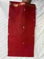 Piping Border Katan Chanderi in Radiant Red with Green Meena Butta - Image 2