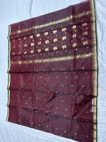 Piping Border Katan Chanderi in Wine Maroon with Emerald Green Contrast - Image 2