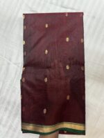 Piping Border Katan Chanderi in Wine Maroon with Emerald Green Contrast