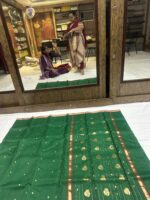 Piping Border Katan Chanderi in Emerald Green with Gold Zari Butti - Image 2