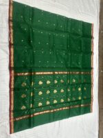 Piping Border Katan Chanderi in Emerald Green with Gold Zari Butti