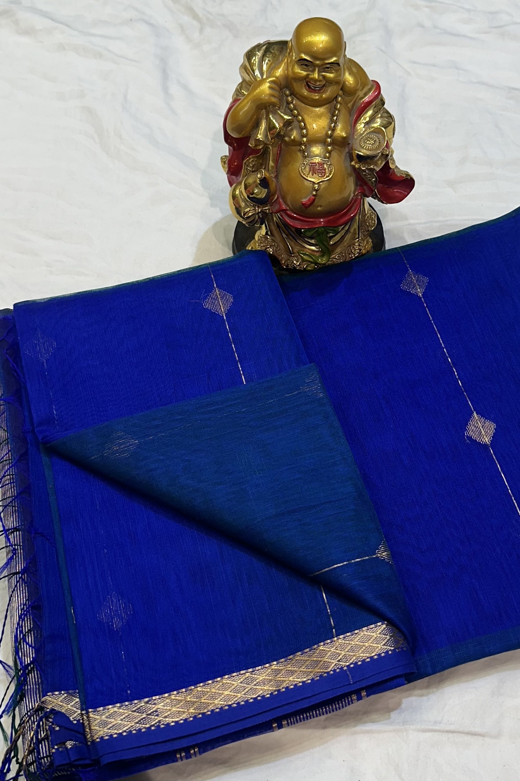 IMG_4541 Daimond Butta Small Border in Sky Blue (Firozi) with Antique Gold Zari - Image 1