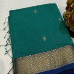 Swastik Butta in Deep Teal Green with Royal Blue Border