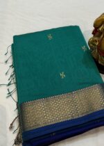 Swastik Butta in Deep Teal Green with Royal Blue Border