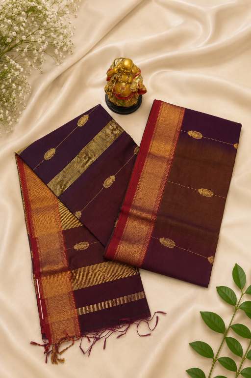 ChatGPT Image Jul 11, 2026, 01_02_06 PM Royal Purple Maheshwari Gajlaxmi Saree with Rich Zari Border - Image 1
