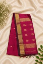 Vibrant Magenta Maheshwari Saree with Kaju Butti & Rich Zari Border