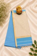 Elegant Sky Blue Maheshwari Saree with Fine Lining & Rich Border