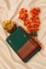 Rich Bottle Green Maheshwari Saree with Lining Border