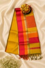 Radiant Mustard & Pink Maheshwari Saree with Grand Pattu Border