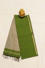 Classic Olive Green Plain Maheshwari Saree - Image 3