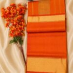 Vibrant Orange Maheshwari Saree with Plain Border