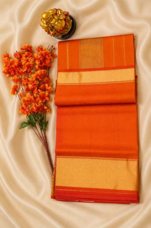 ChatGPT Image Jul 11, 2026, 03_43_27 PM Vibrant Orange Maheshwari Saree with Plain Border - Image 1