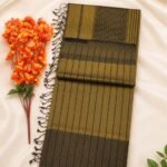 Contemporary Olive-Gold Striped Maheshwari Fancy Saree