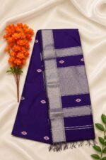 Royal Purple Maheshwari Fancy Saree with Silver Zari Border