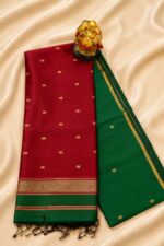 Maroon & Green Maheshwari Rui Butta Saree