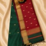 Maroon & Green Maheshwari Swastik Butta Saree