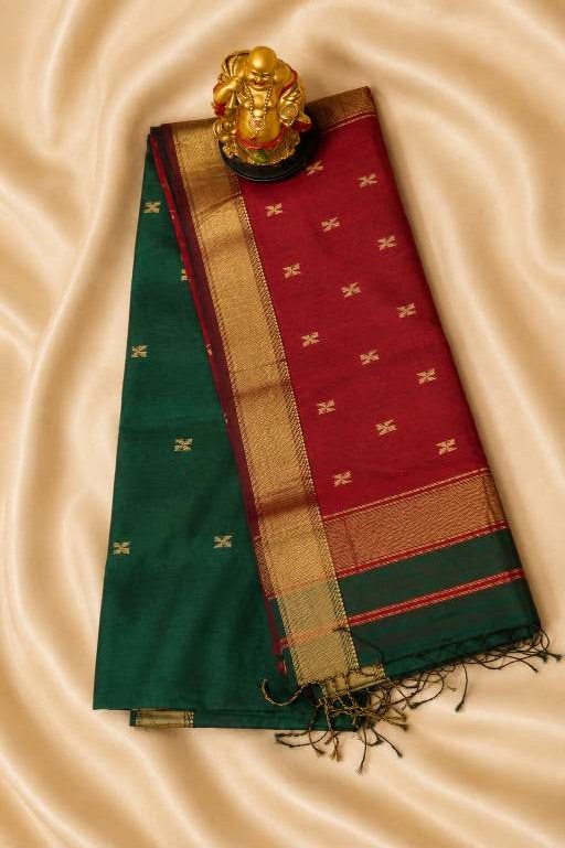 ChatGPT Image Jul 13, 2026, 06_55_18 PM Maroon & Green Maheshwari Swastik Butta Saree - Image 1