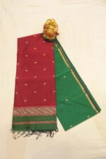 Maroon & Green Maheshwari Rui Butta Saree - Image 2