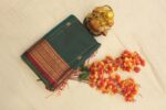 Rich Bottle Green Maheshwari Saree with Lining Border - Image 2