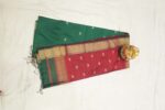 Maroon & Green Maheshwari Swastik Butta Saree - Image 2