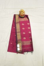 Vibrant Magenta Maheshwari Saree with Kaju Butti & Rich Zari Border - Image 2