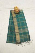 Classic Green Maheshwari Chex Saree - Image 2